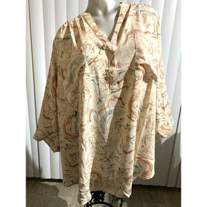 NWT Torrid Aqua Blue and Tan Brown Swirl Lightweight Blouse Pockets 6X Size 30